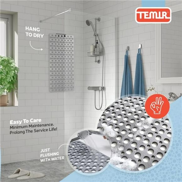 Non Slip Bath Mat for Shower Tub with Suction Cups Washable Gray 30x17 Inches - Picture 6 of 7